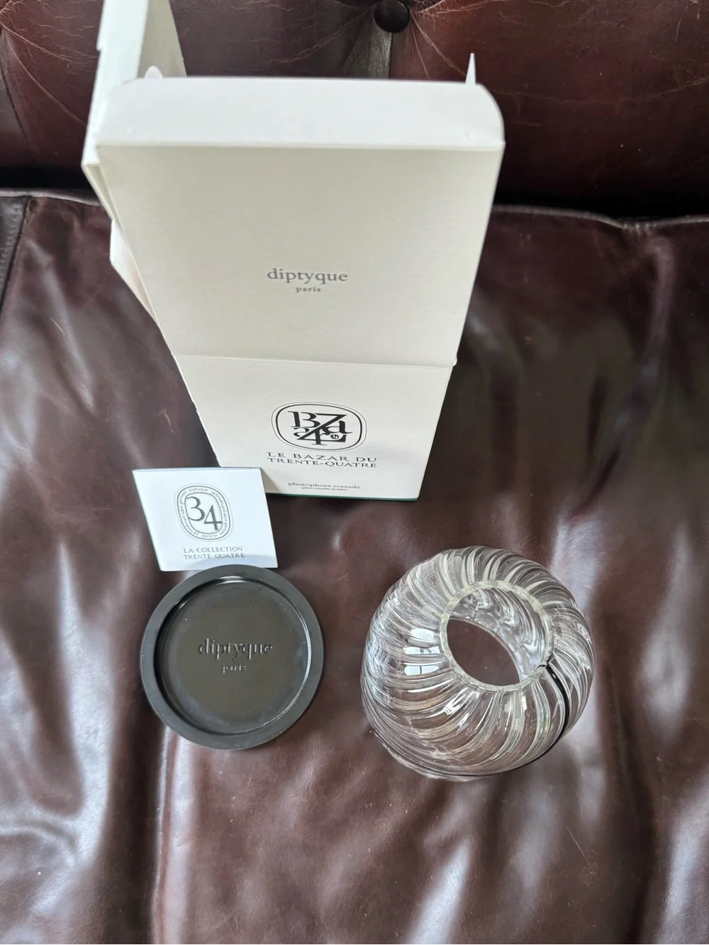 DIPTYQUE EUC Photophore Torsade Glass Candle Holder in Clear with Black Base - Picture 6 of 7